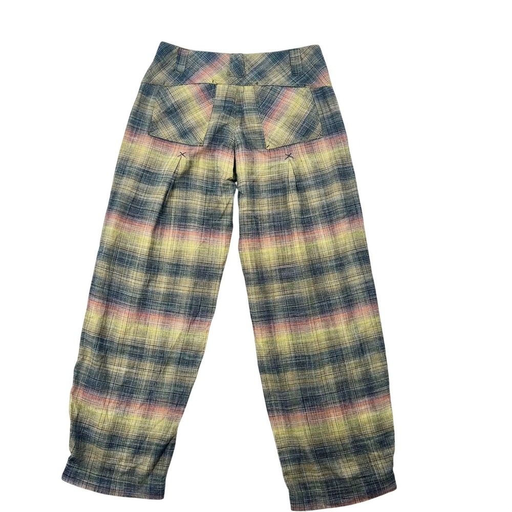 Free People Ombre Plaid Wide Leg Trousers Yellow Multi Size 2 OB1387664 - Picture 2 of 6